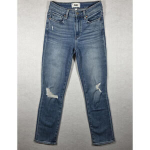 Paige Women's Size 24 Cindy Blue Jeans High-Rise Slim Fit Distressed Knees